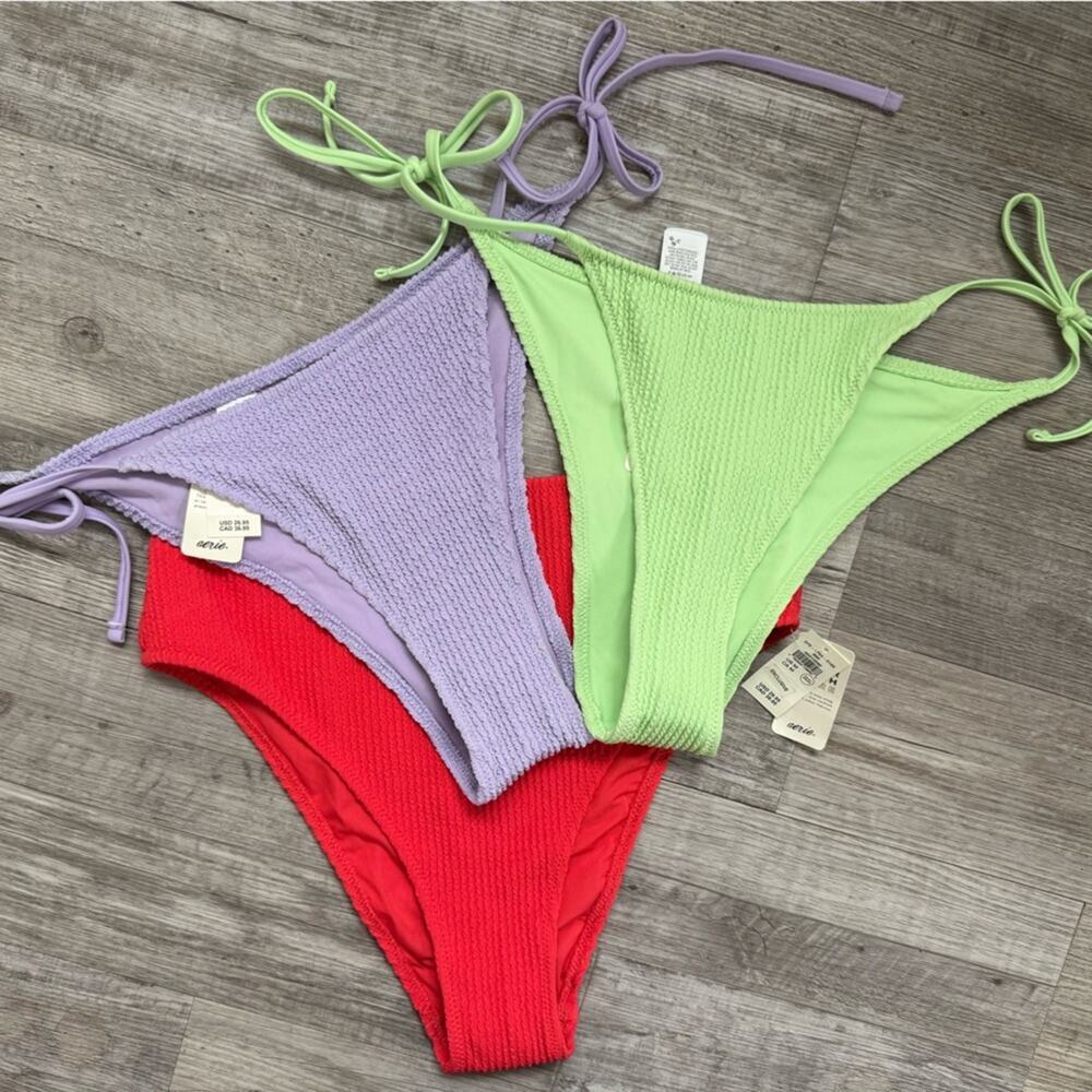 Aerie Lot of 3 Bikini Bottoms New NWT Size Medium Red Purple Green
